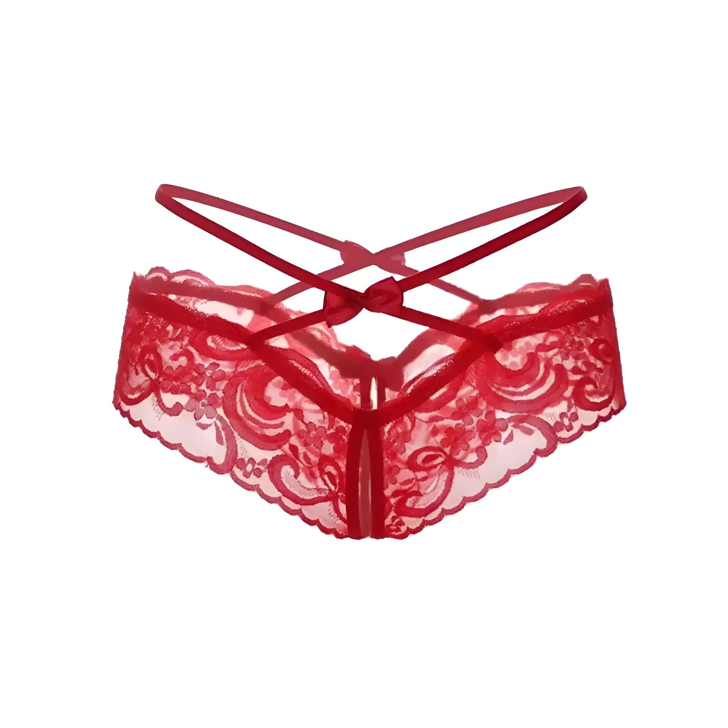 Rouge Culottes en dentelle avec des bretelles décoratives