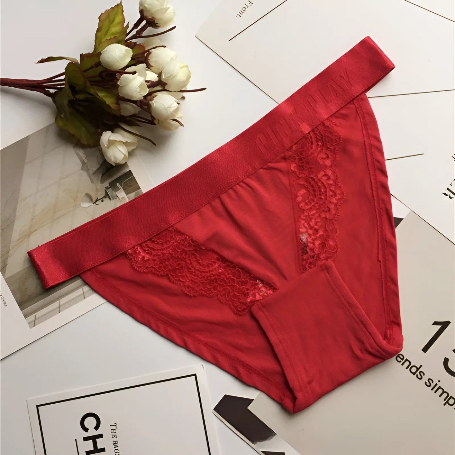 Rouge Culottes en dentelle avec taille élastique