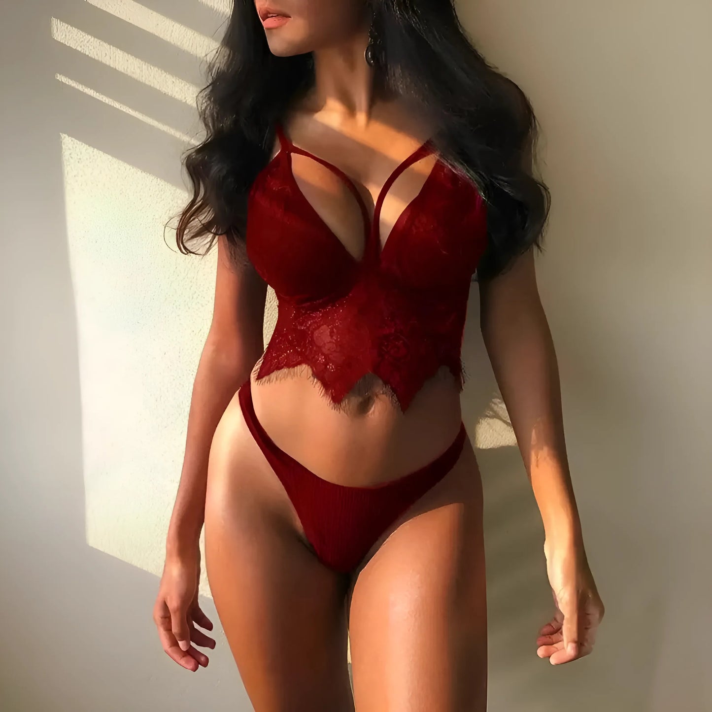 Rouge Ensemble de lingerie avec un haut plus long