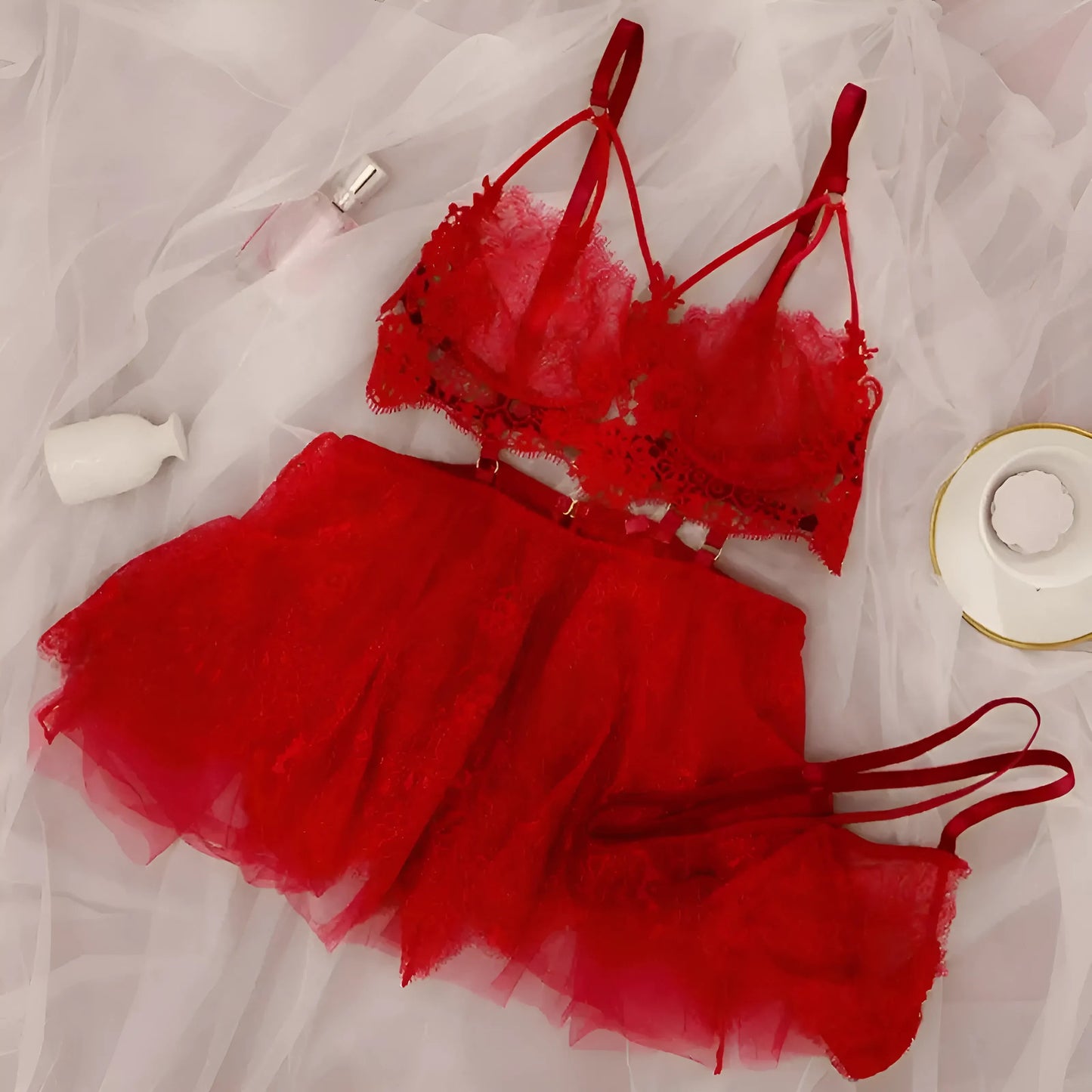 Rouge Ensemble de lingerie en dentelle
