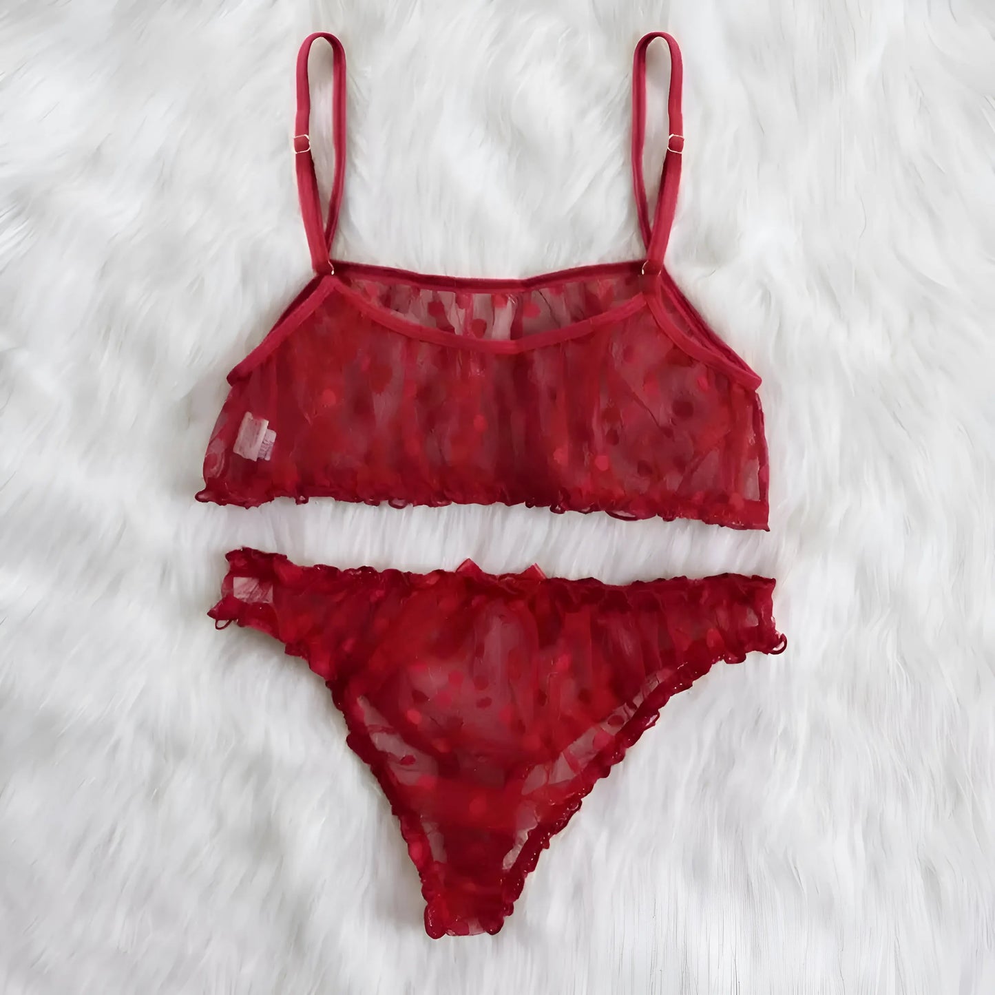 Rouge Ensemble de lingerie en dentelle à pois
