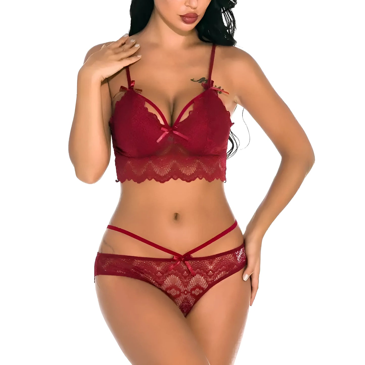 Rouge Ensemble de lingerie en dentelle avec bralette
