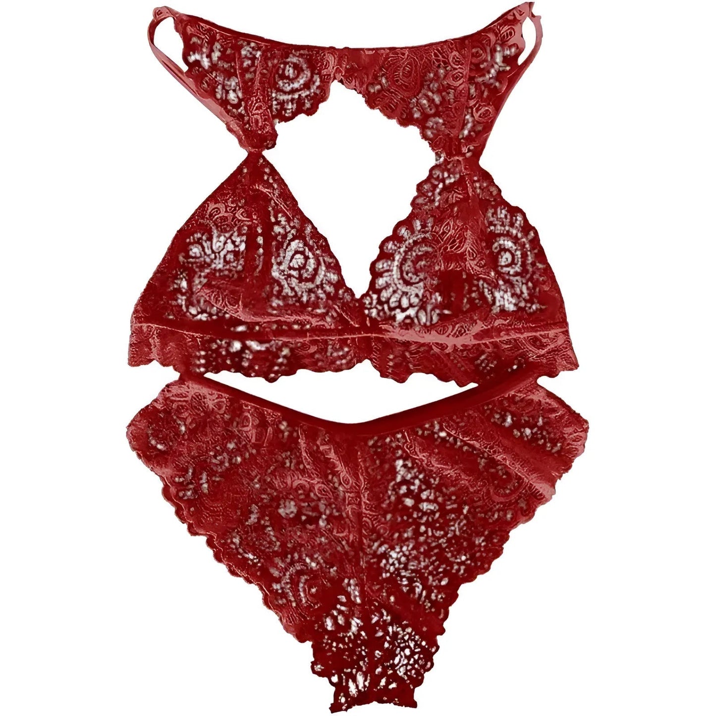 Rouge Ensemble de lingerie en dentelle avec finition décorative au niveau du décolleté