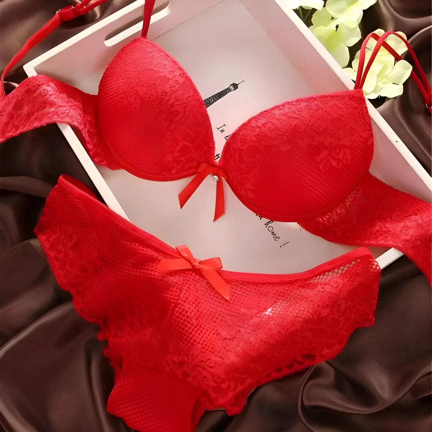 Rouge Ensemble de lingerie en dentelle classique