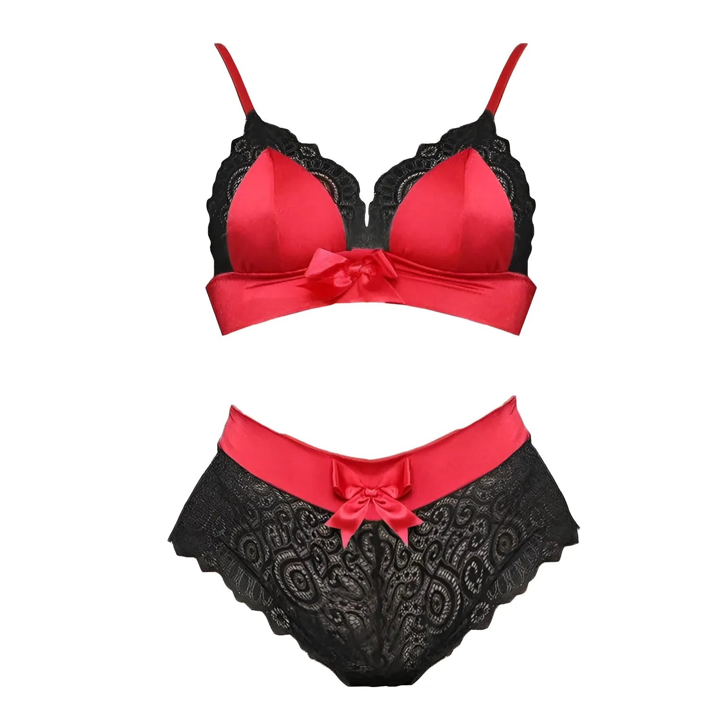 Rouge Ensemble de lingerie en dentelle et satin