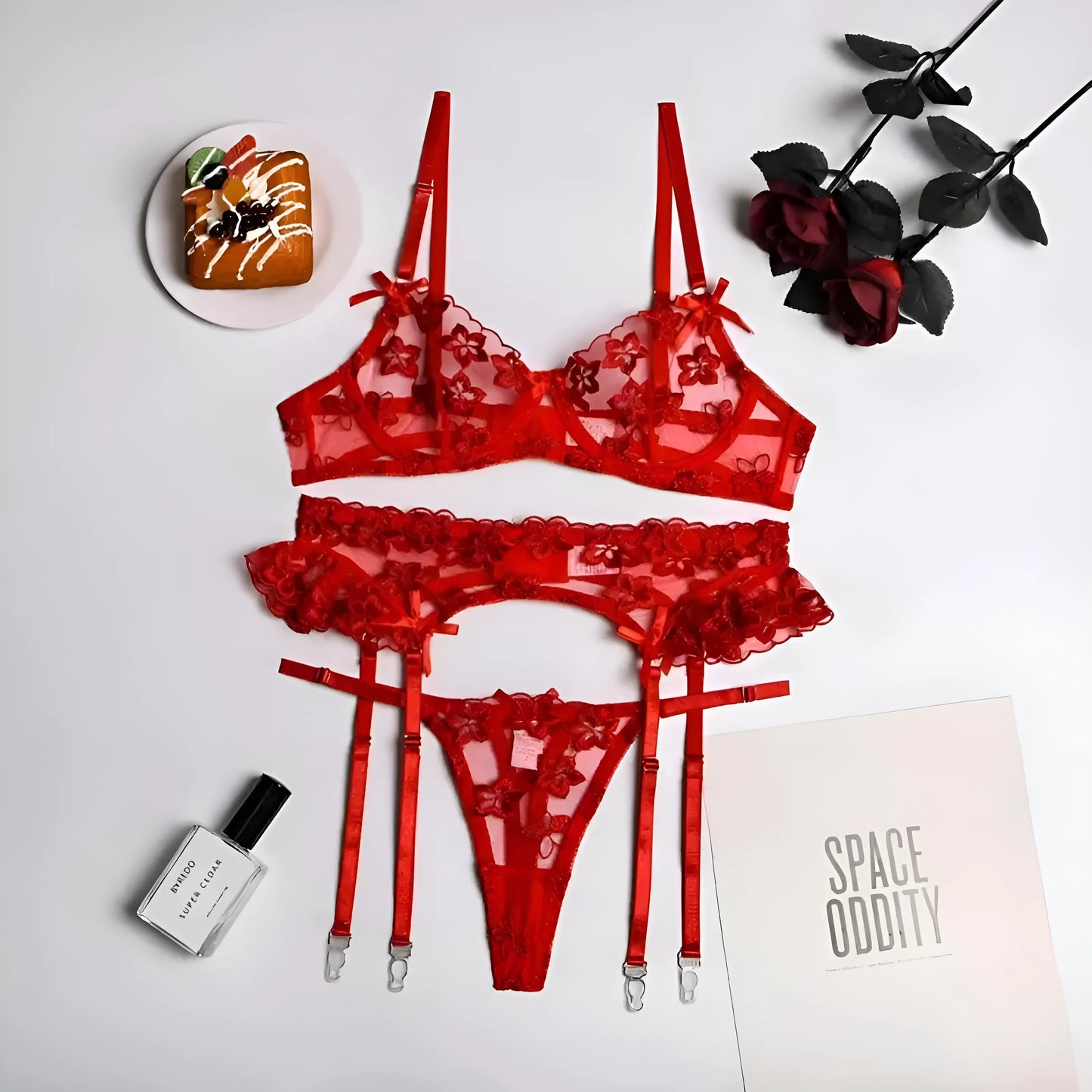 Rouge Ensemble de lingerie en dentelle florale