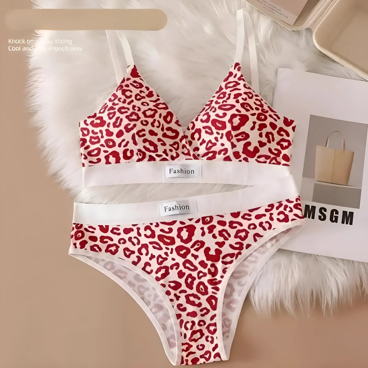 Rouge Ensemble de lingerie imprimé léopard