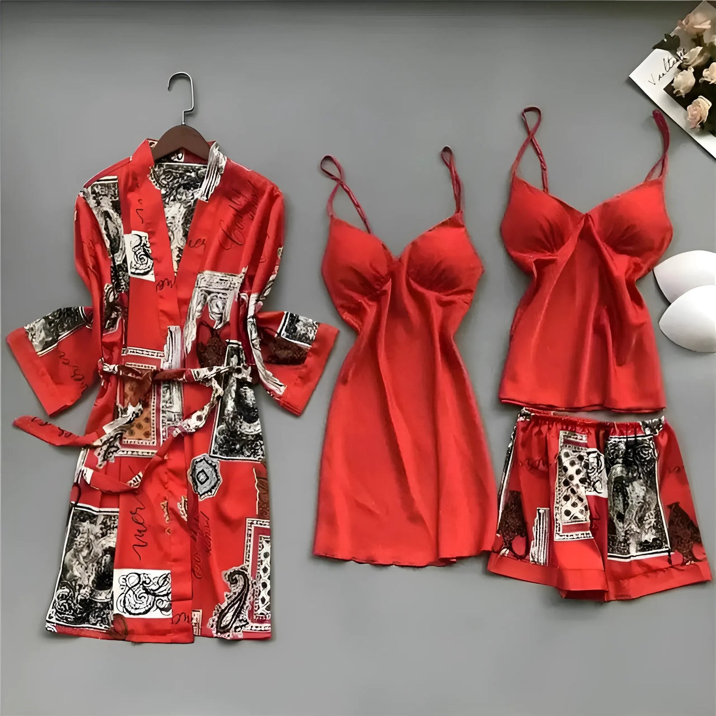 Rouge Ensemble de literie à motifs en quatre pièces