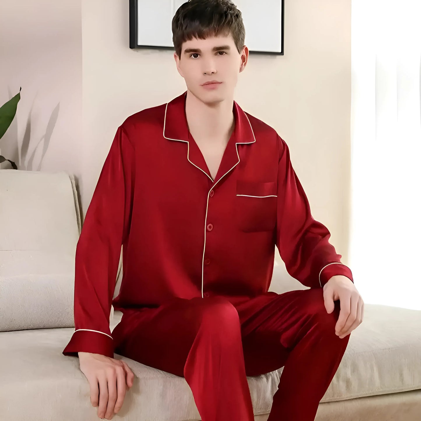 Rouge Ensemble de pyjama en satin pour hommes