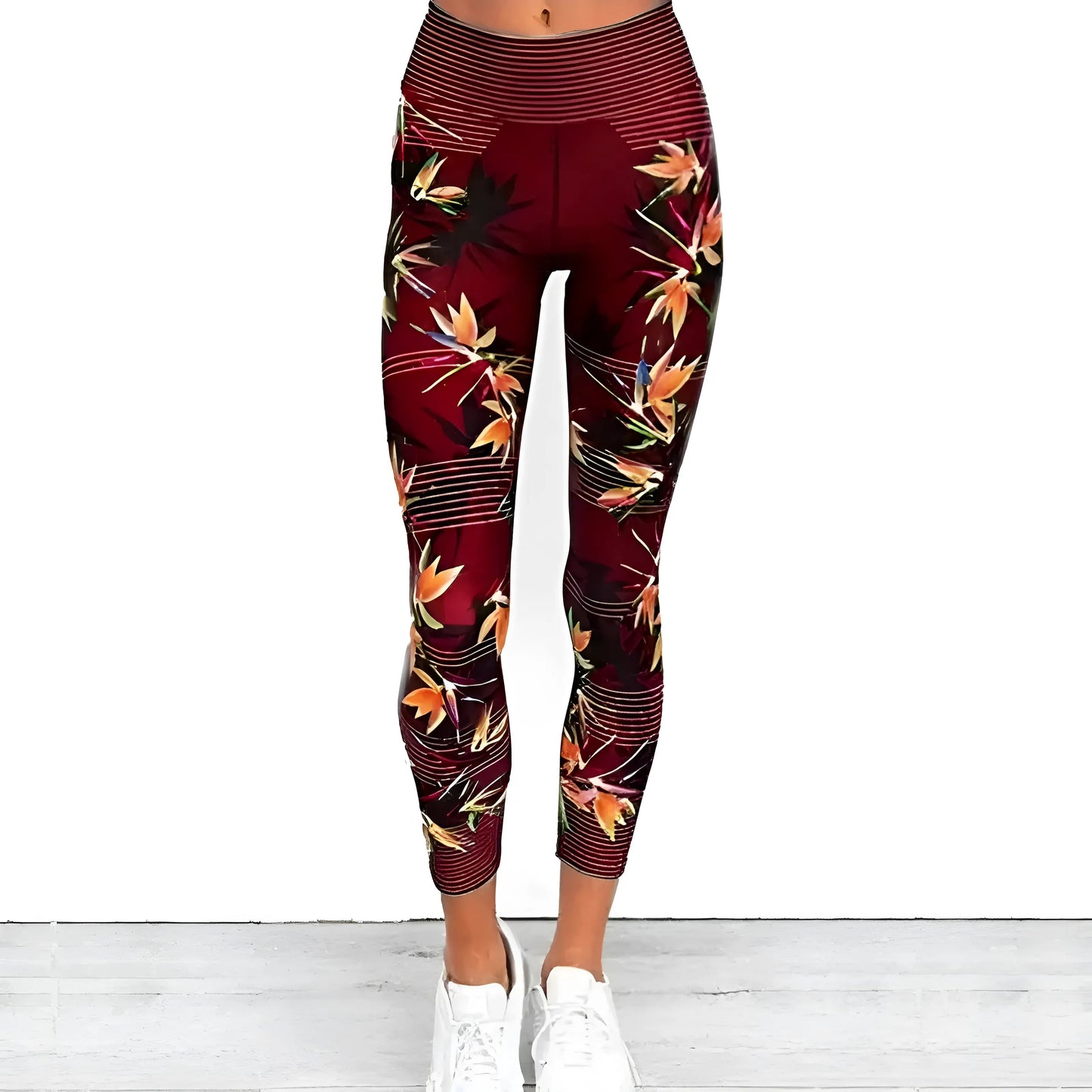 Rouge Leggings de sport à imprimé floral