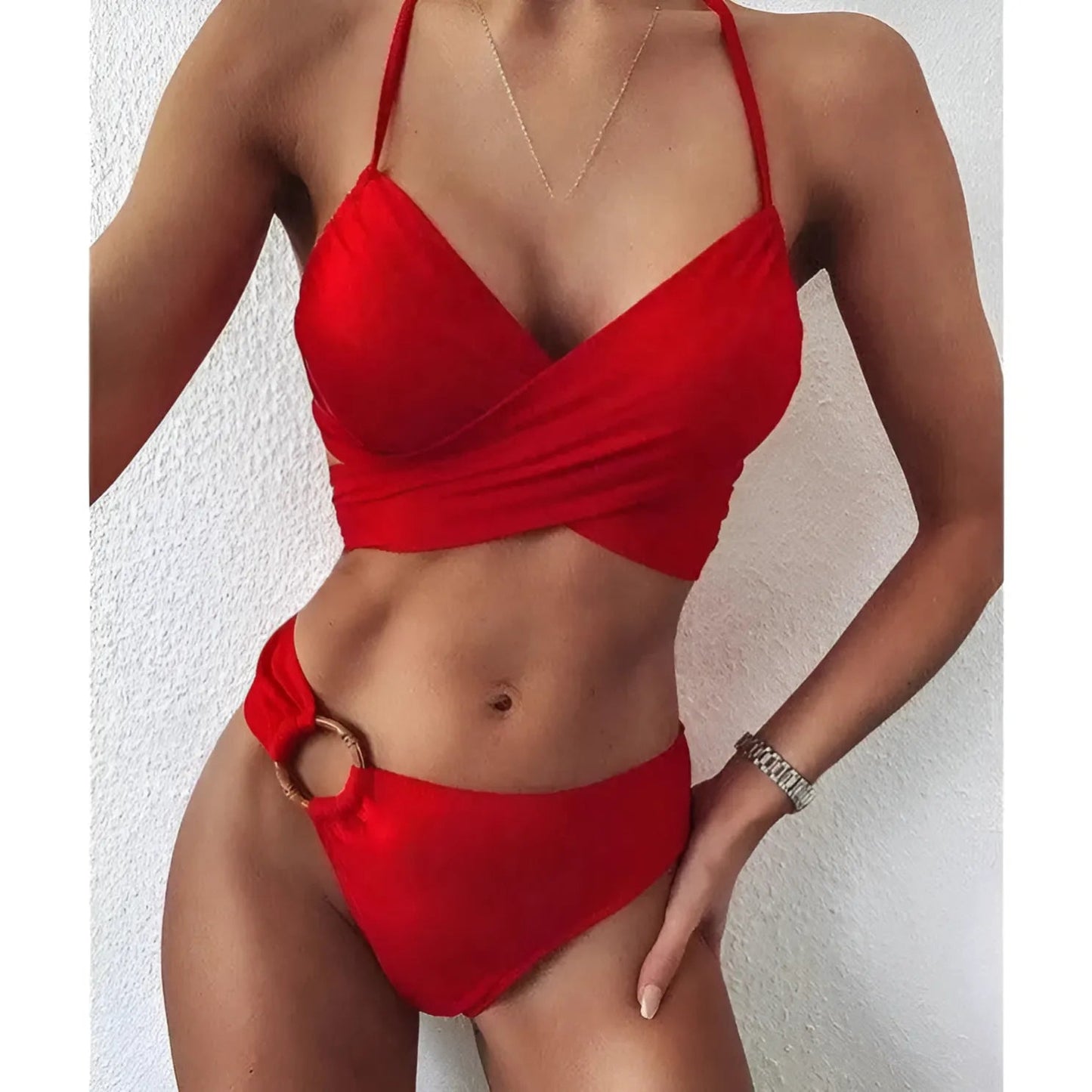 Rouge Maillot de bain deux pièces à épaule unique