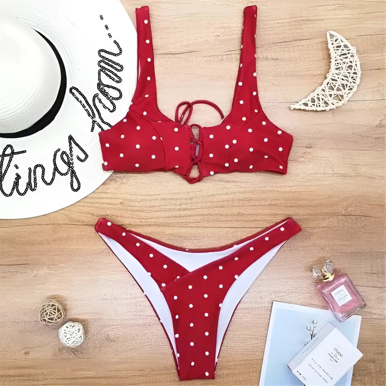 Rouge Maillot de bain deux pièces avec lien au buste