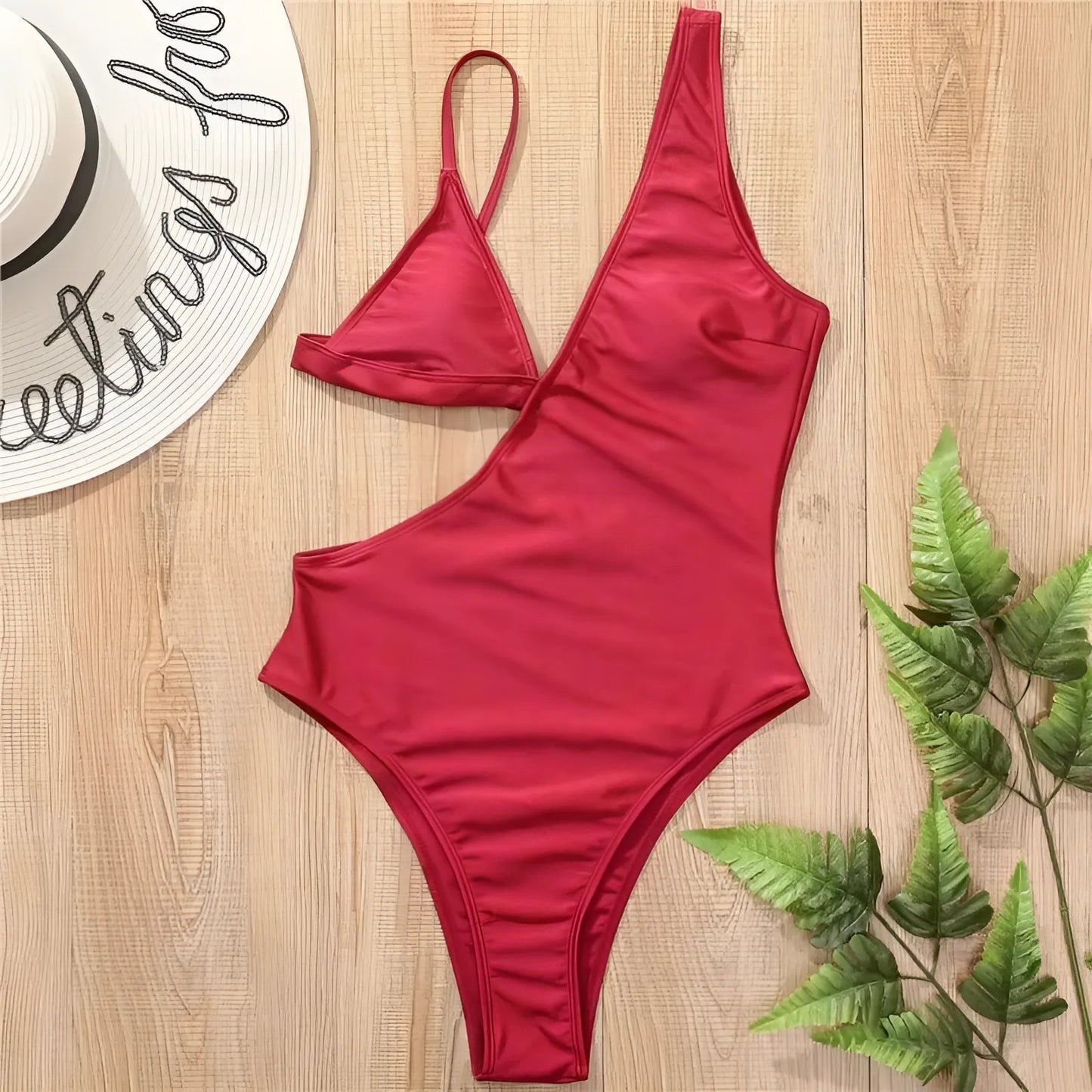 Rouge Maillot de bain une pièce asymétrique