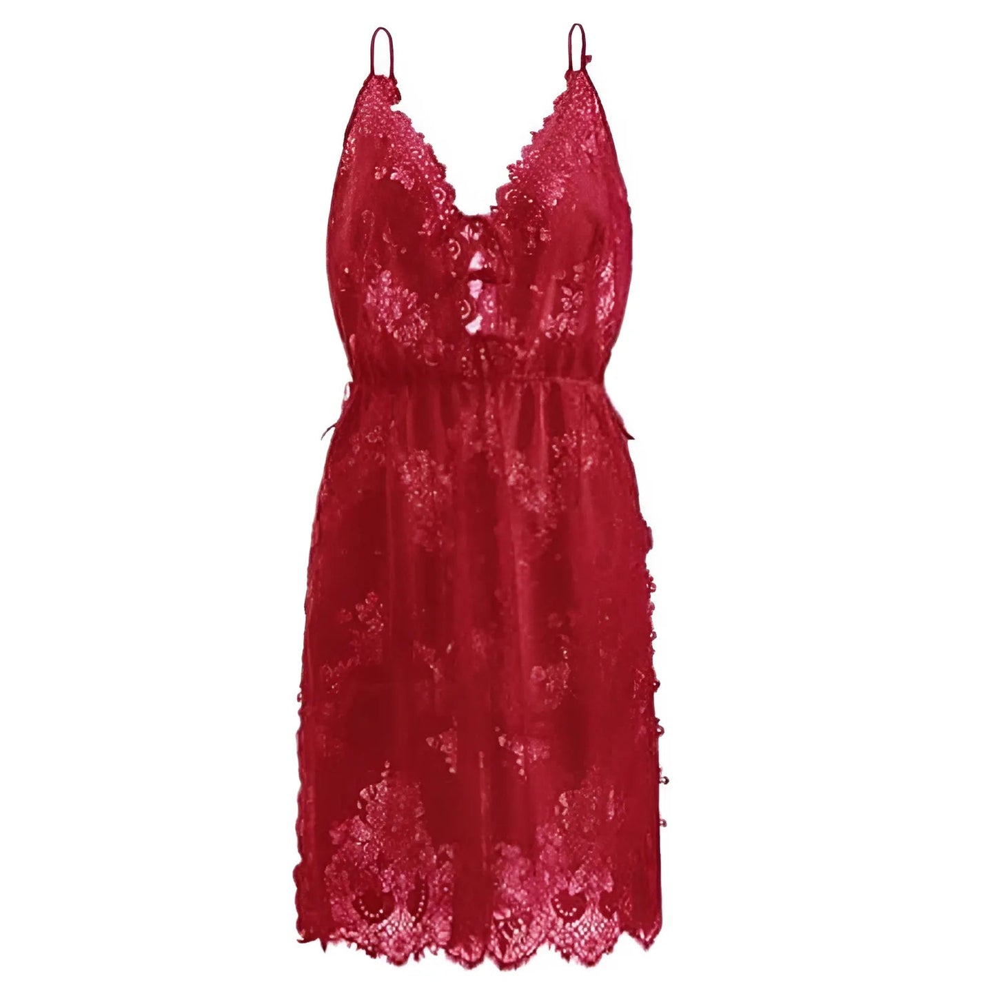 Rouge Nuisette en dentelle mi-longue