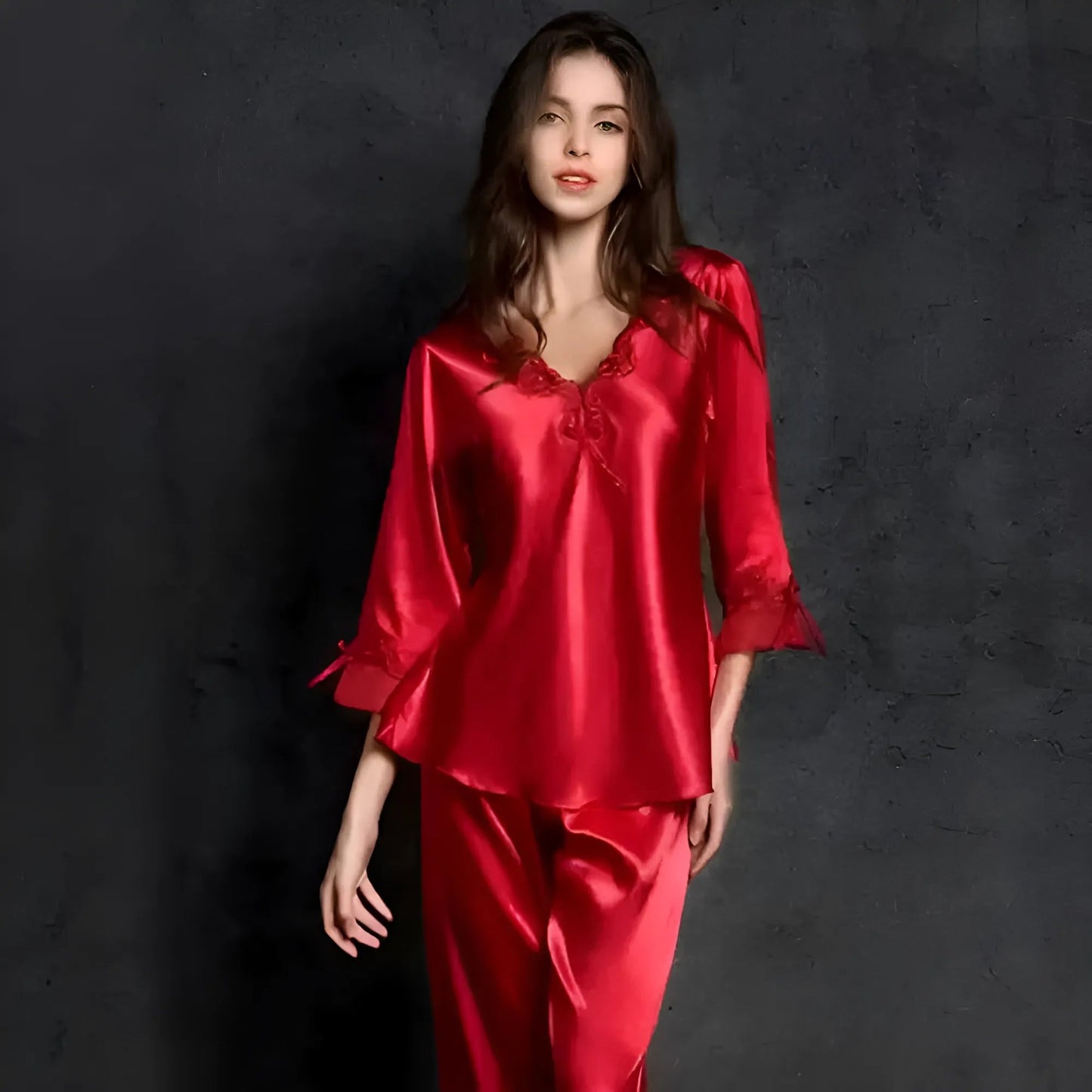 Rouge Pyjamas pour femmes avec des manches plus longues