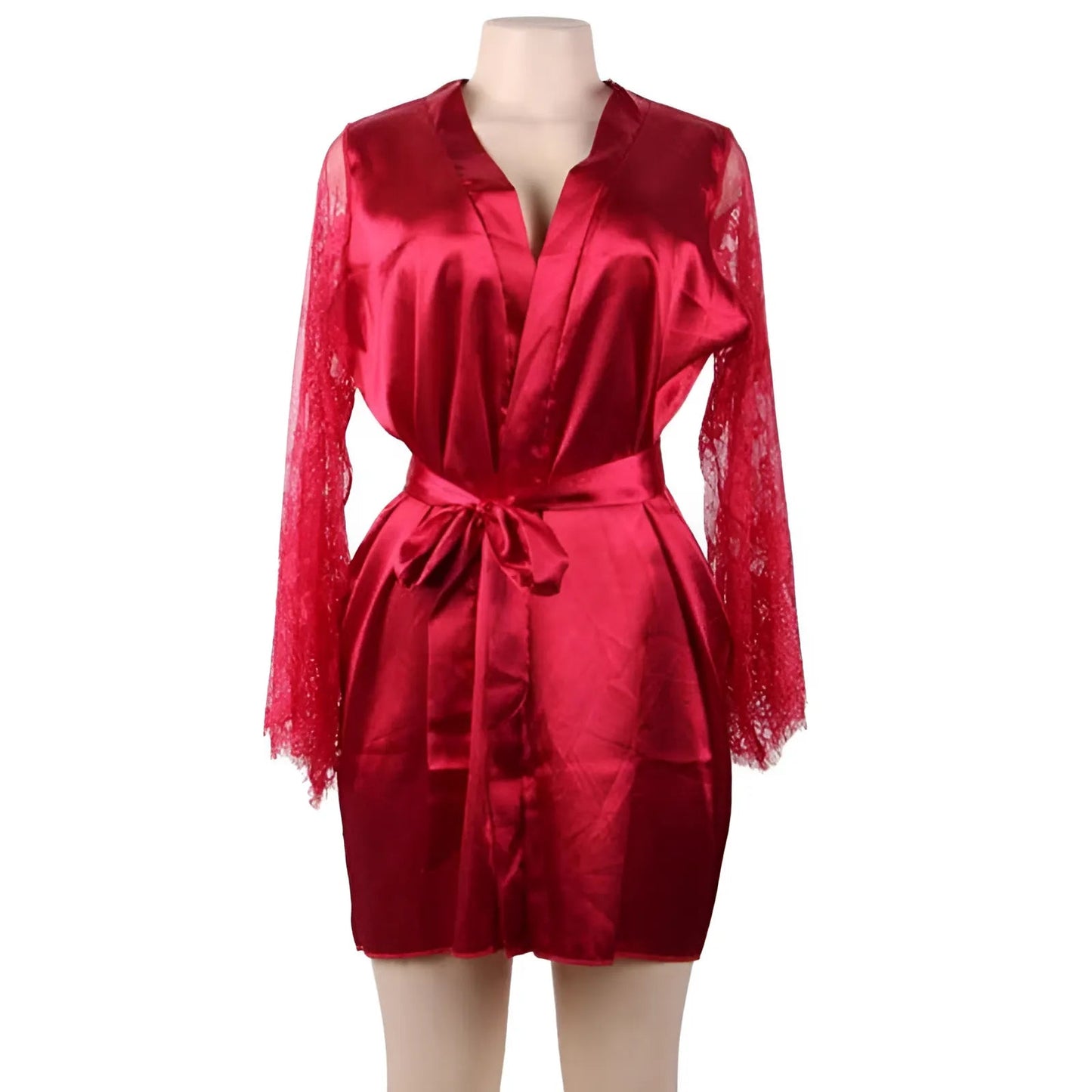 Rouge Robe à manches en dentelle en grandes tailles