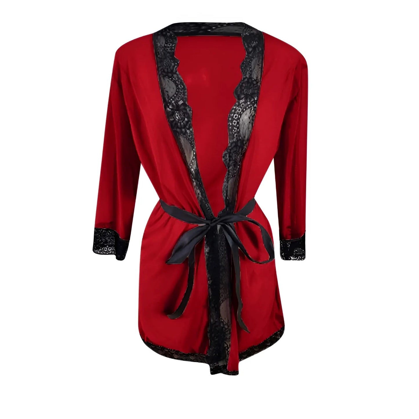 Rouge Robe de chambre avec bordure en dentelle