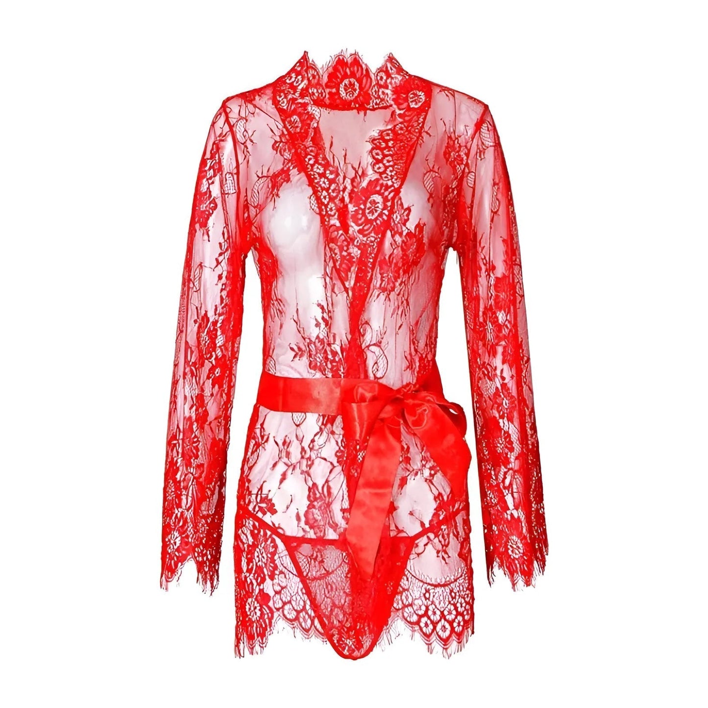 Rouge Robe en dentelle délicate avec des manches larges