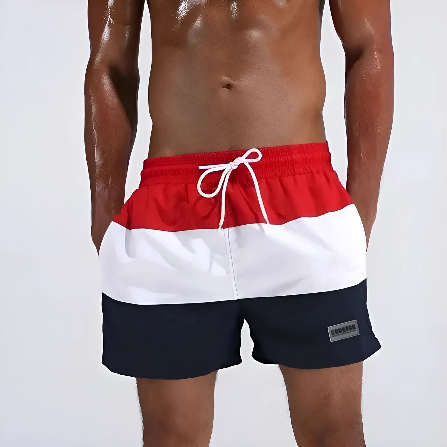 Rouge Shorts de bain pour hommes à rayures larges