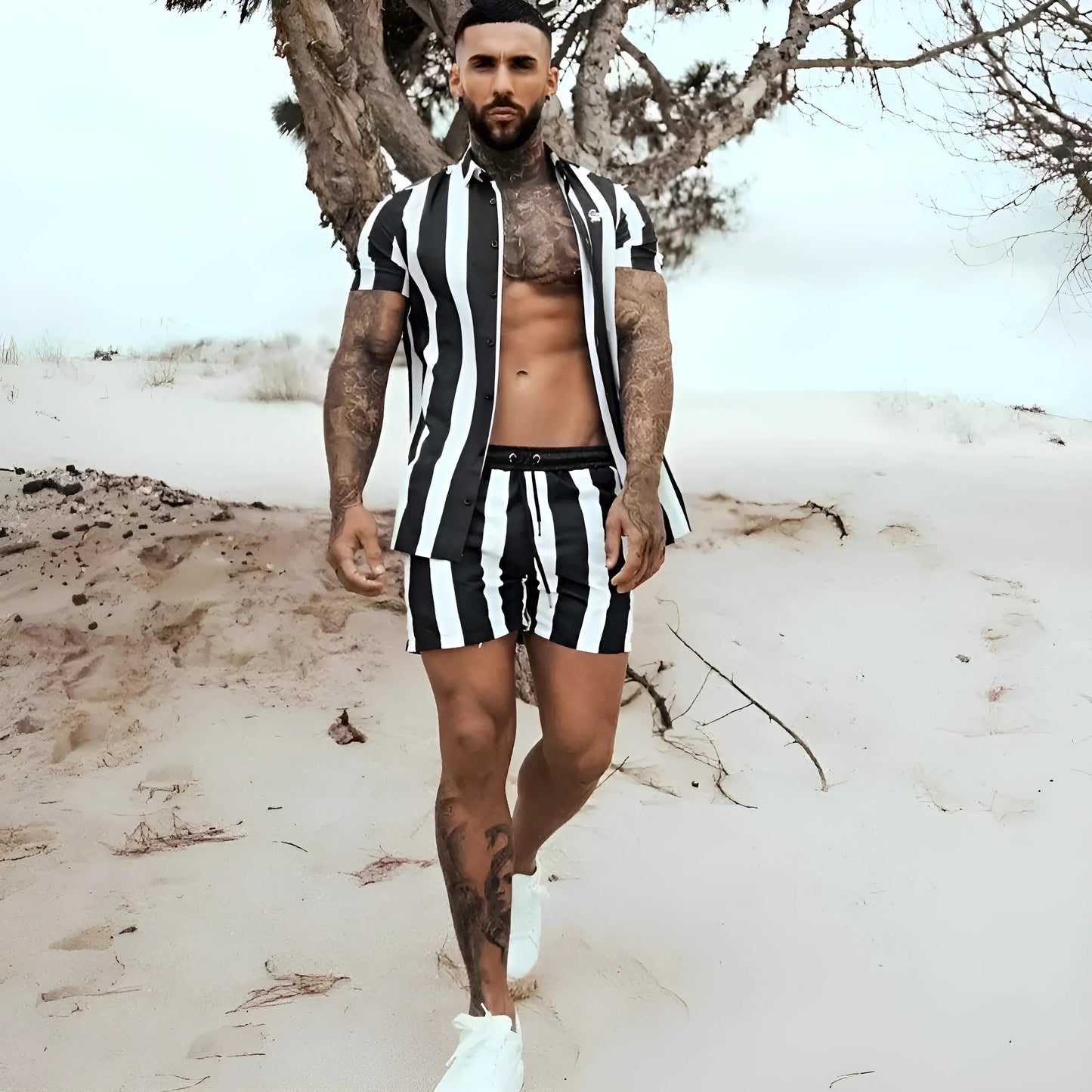 Shorts de bain à rayures verticales pour hommes