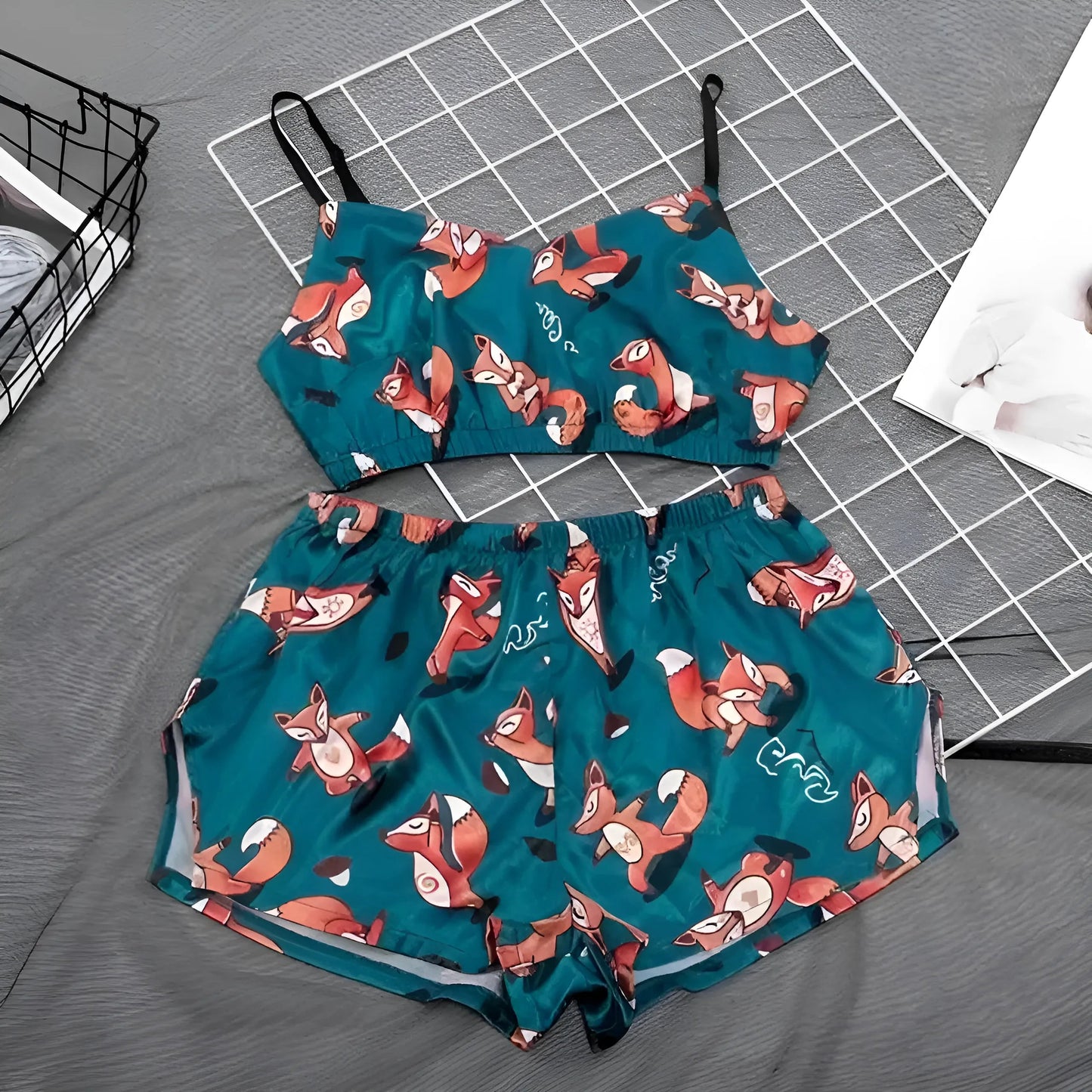 Turquoise Ensemble de pyjama court et à motifs