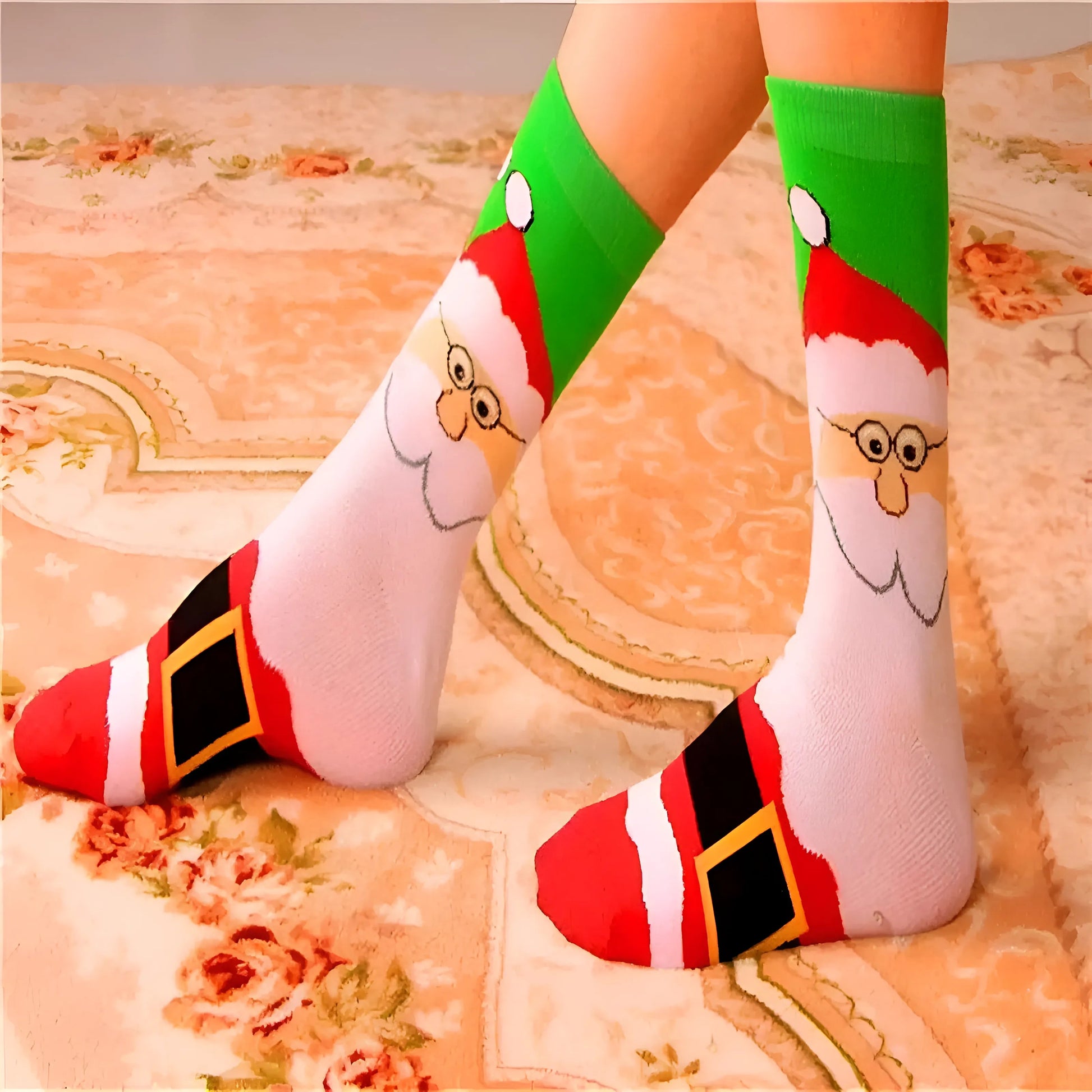Vert-Blanc Chaussettes longues à motifs de Noël