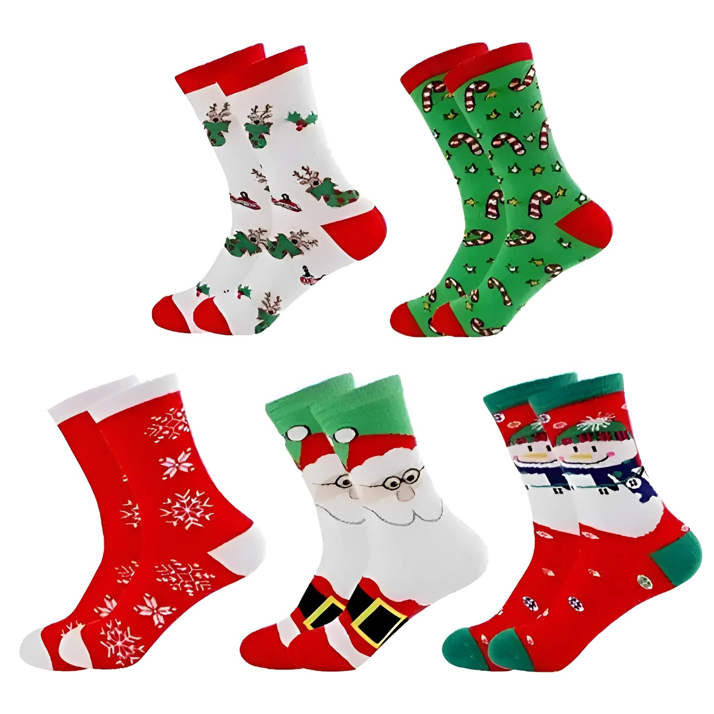 Vert Chaussettes de Noël - Pack de 5