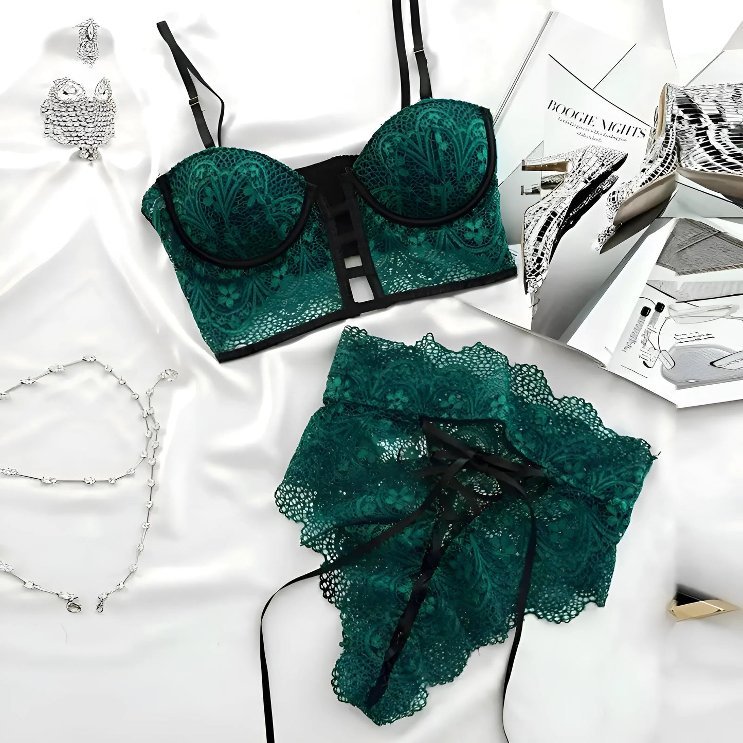 Vert Ensemble de lingerie avec corset