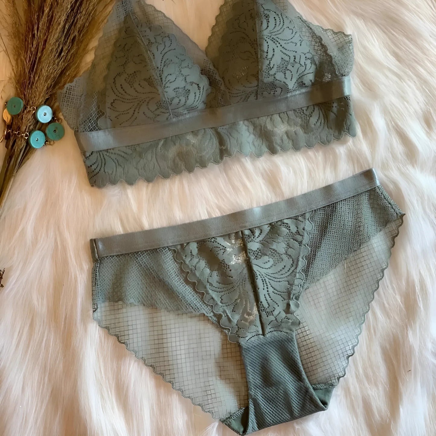 Vert Ensemble de lingerie en dentelle