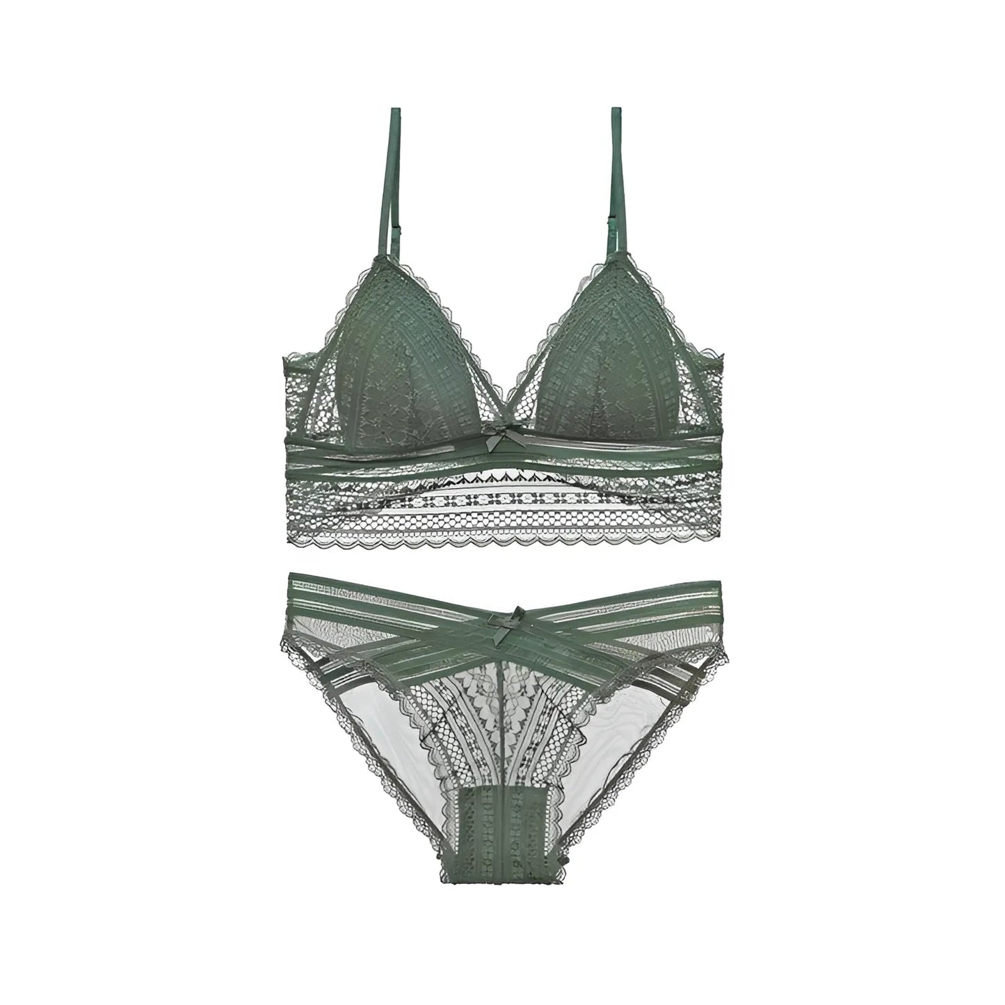 Vert Ensemble de lingerie en dentelle avec dos plongeant