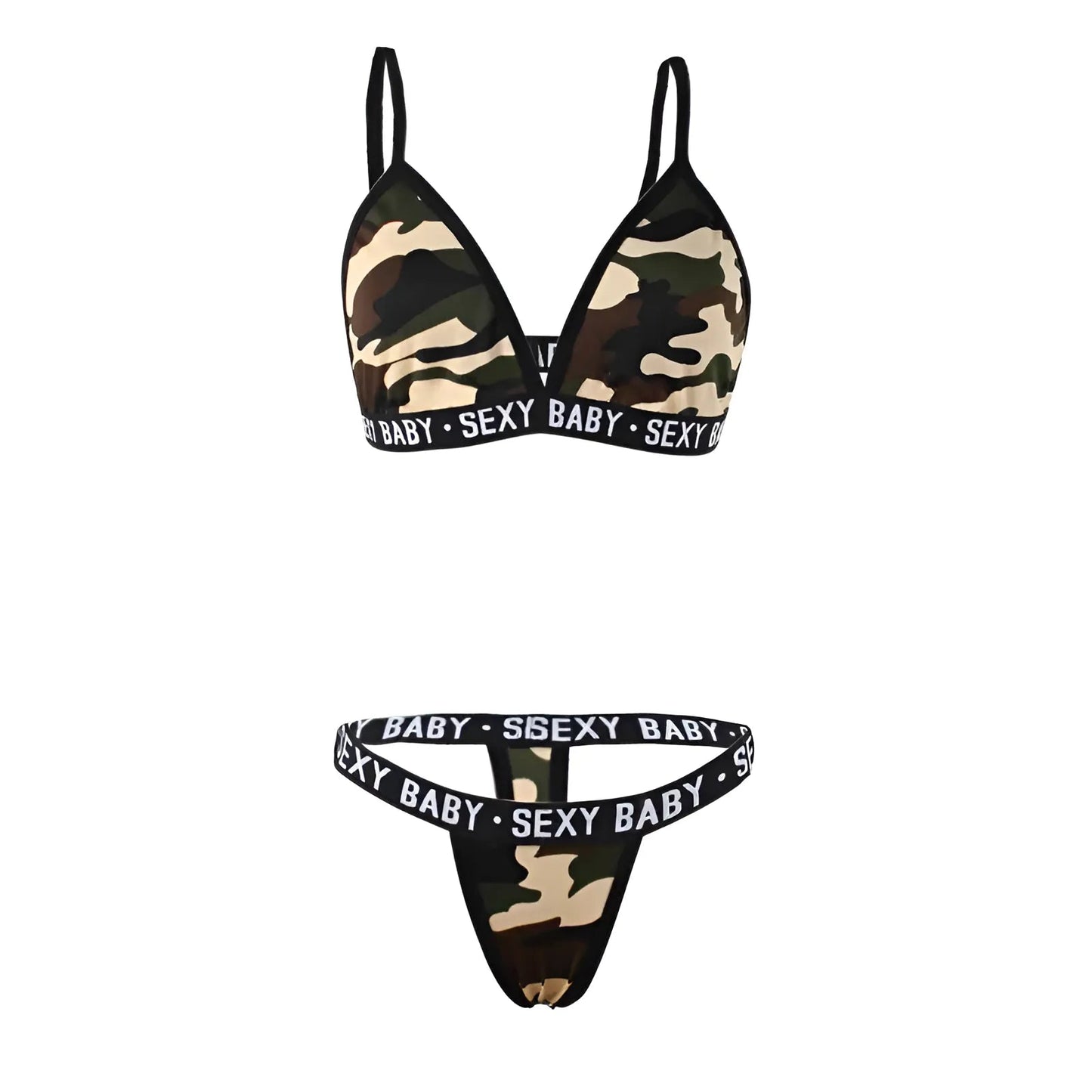 Vert Ensemble de lingerie imprimé camouflage