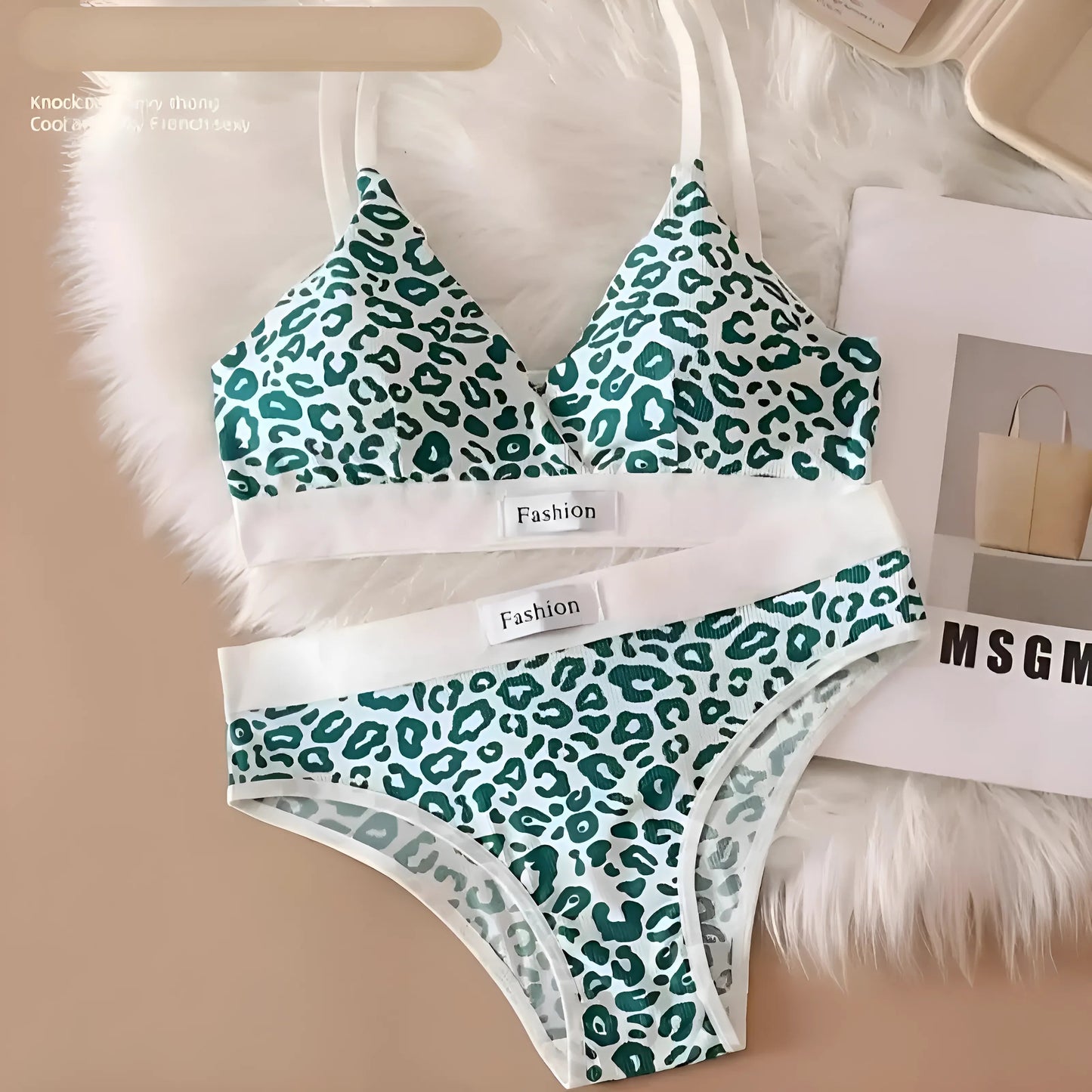 Vert Ensemble de lingerie imprimé léopard