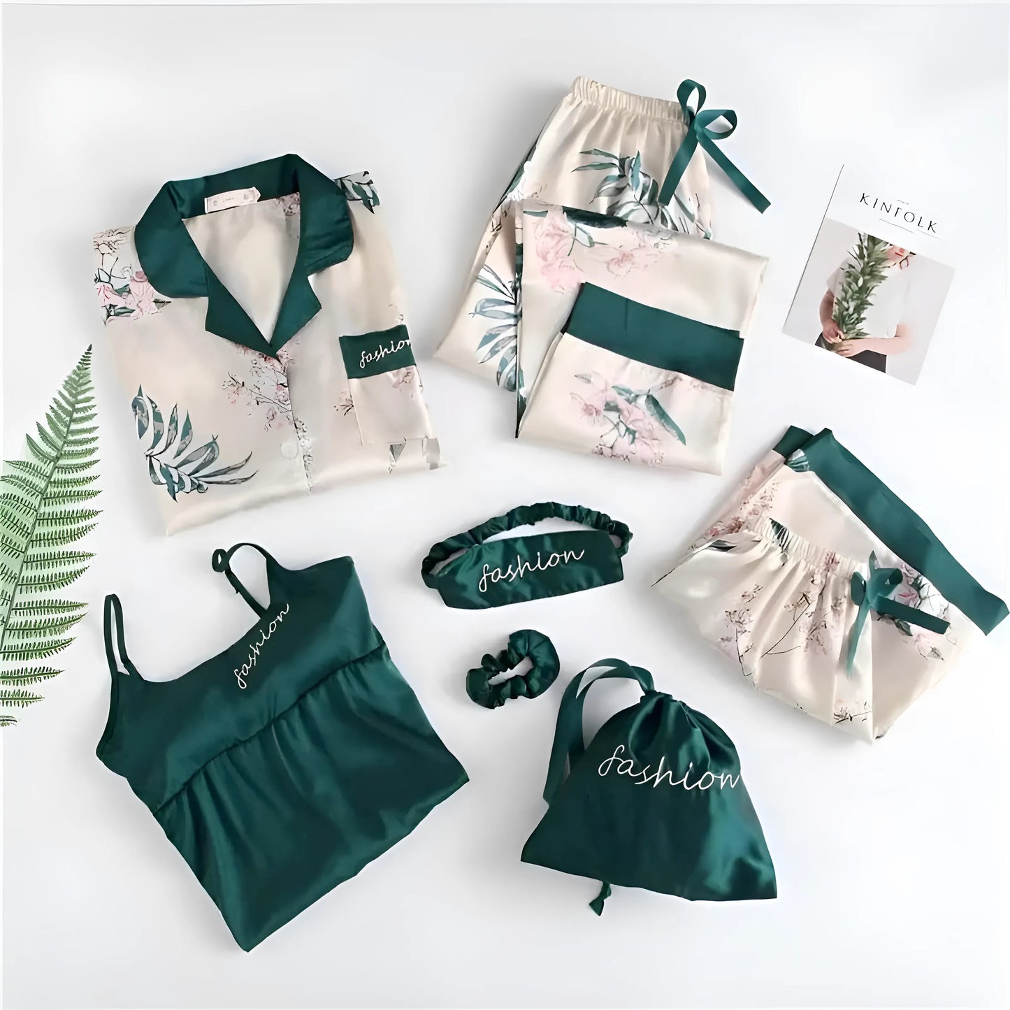Vert Ensemble de literie floral de six pièces