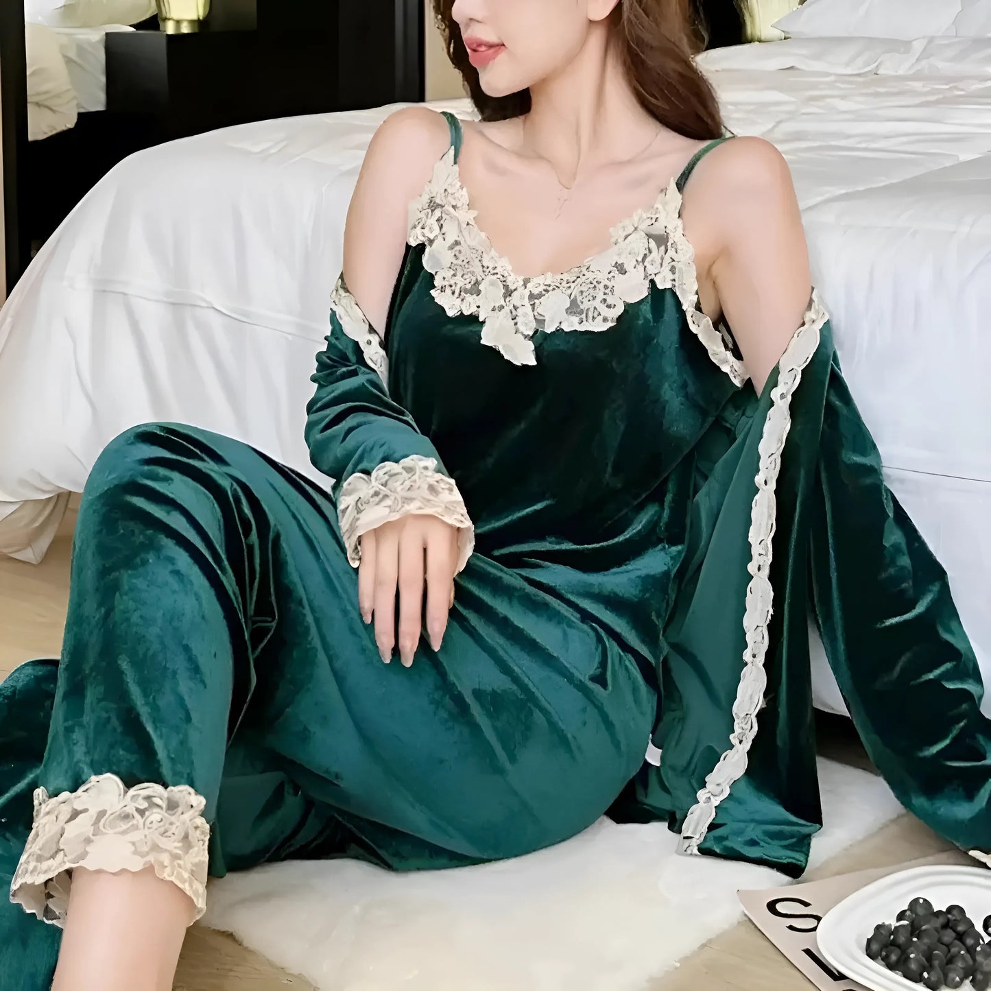 Vert Ensemble de nuit avec dentelle