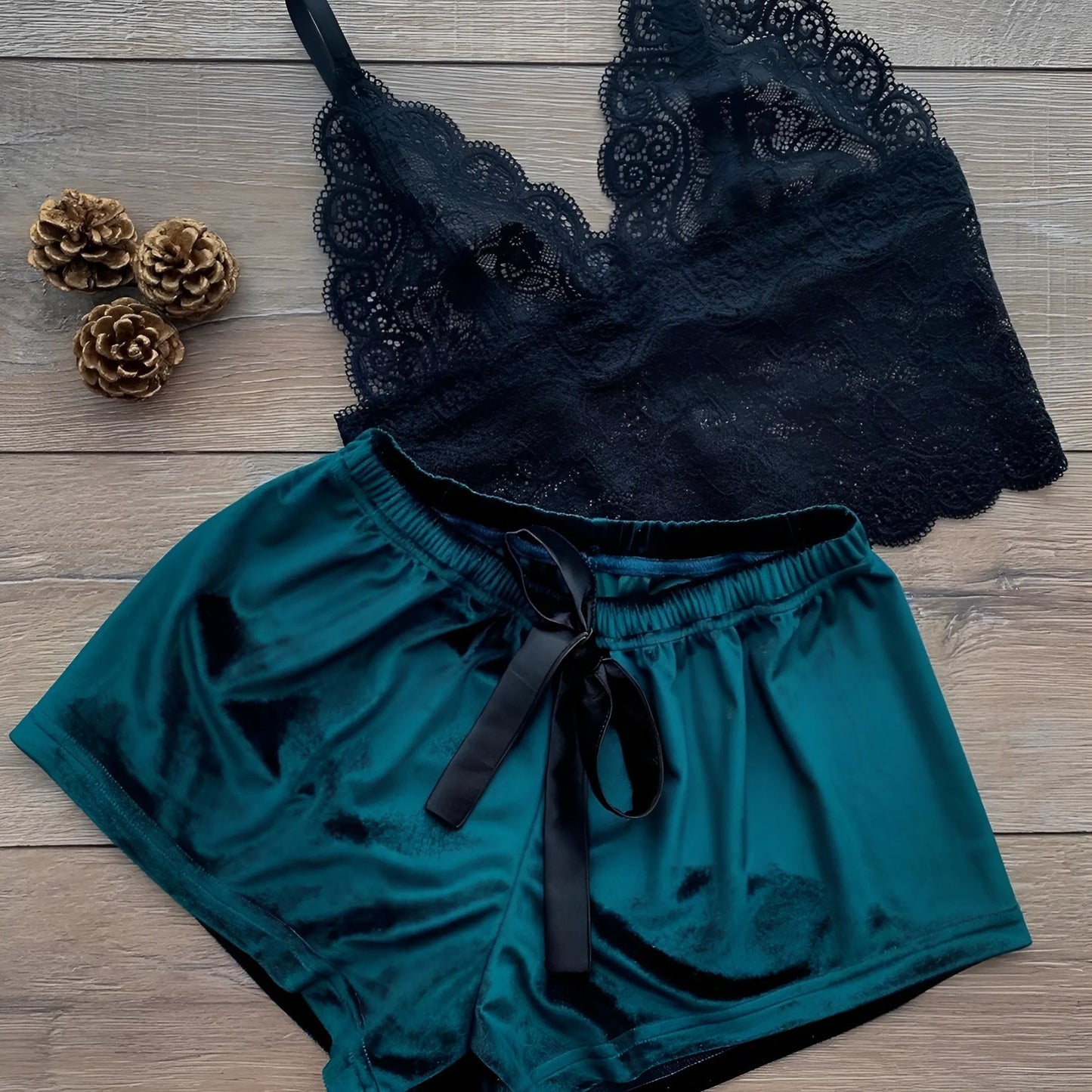 Vert Ensemble de pyjama deux pièces en dentelle