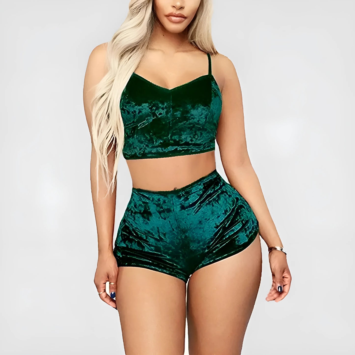 Vert Ensemble de pyjama en velours avec haut et shorts