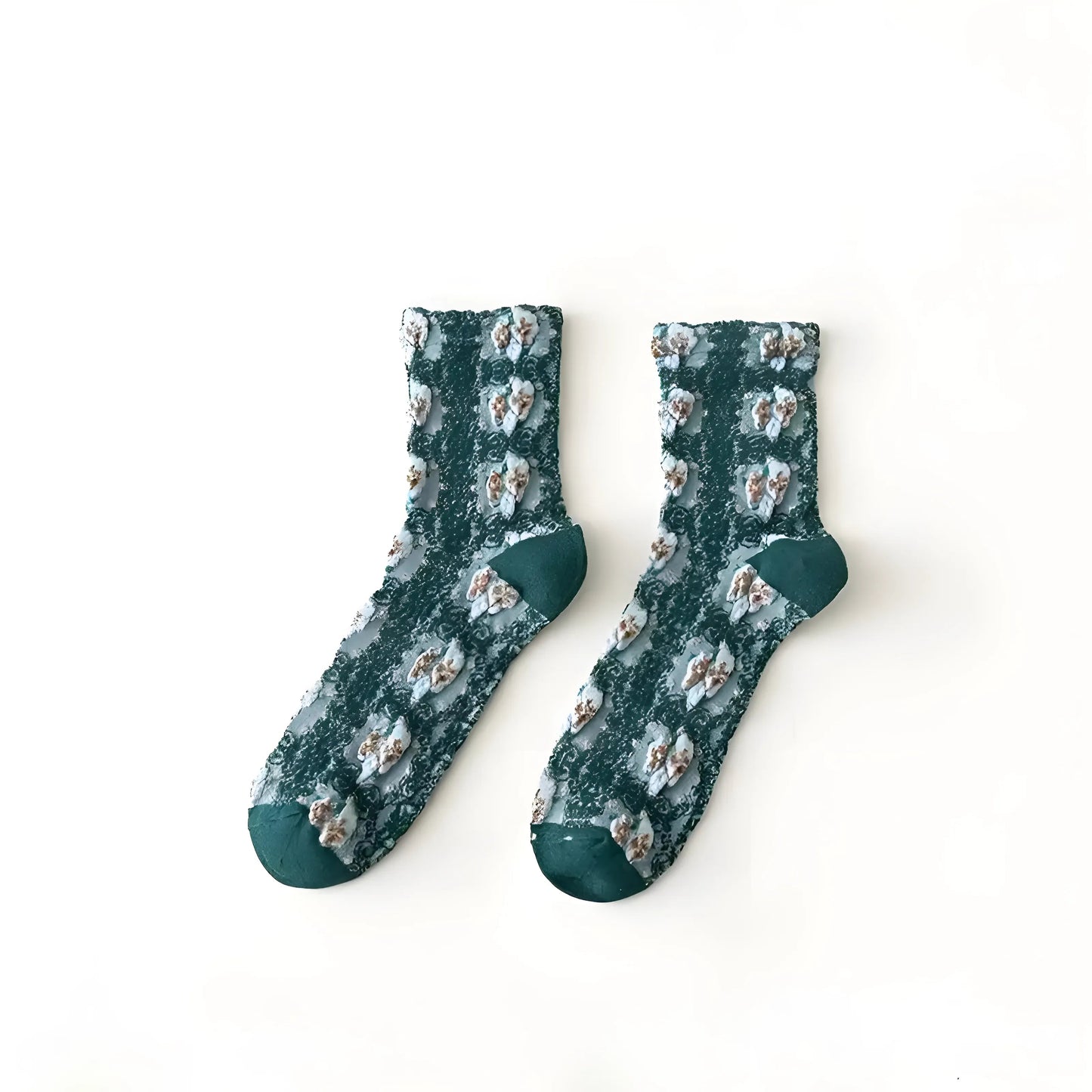 Vert foncé Chaussettes pour femmes avec motif décoratif