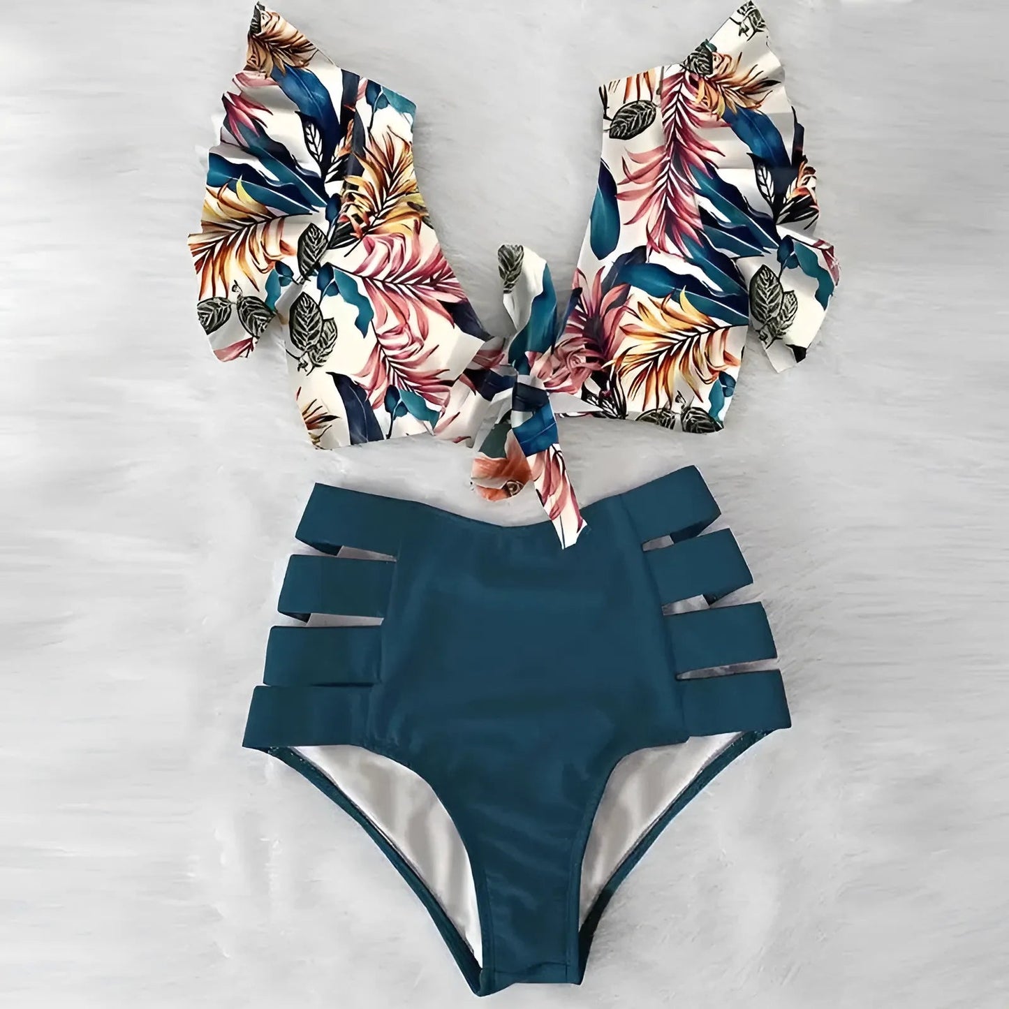 Vert Maillot de bain deux pièces avec haut décoratif