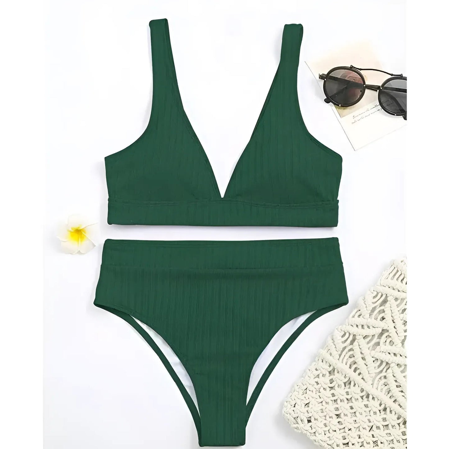 Vert Maillot de bain deux pièces rayé