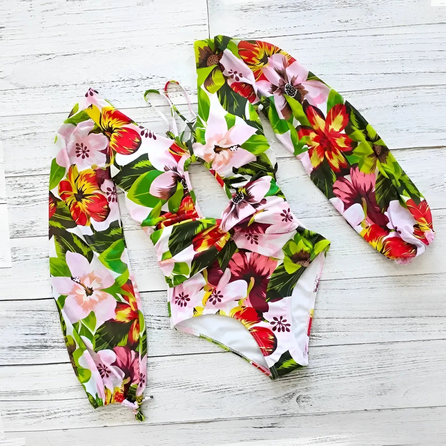 Vert Maillot de bain une pièce à manches longues