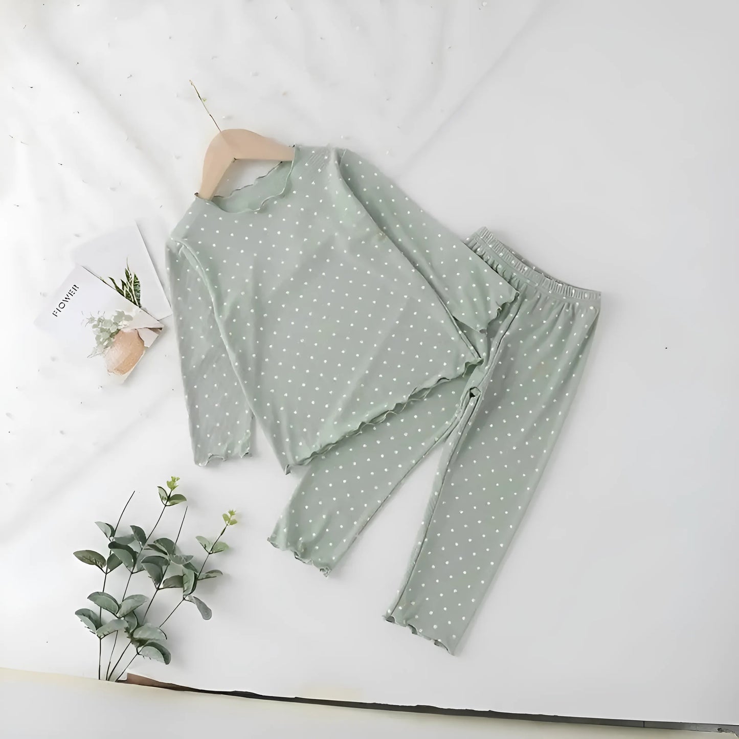 Vert Pyjama à pois à manches longues pour enfants