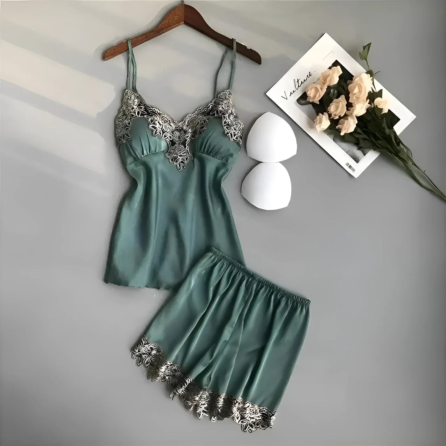 Vert Pyjamas pour femmes avec dentelle florale