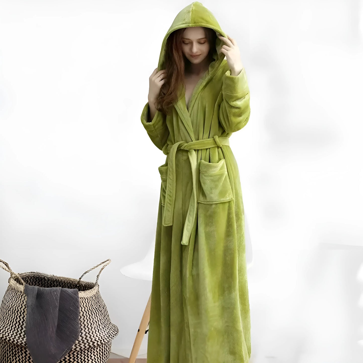Vert Robe en polaire à capuche pour femmes