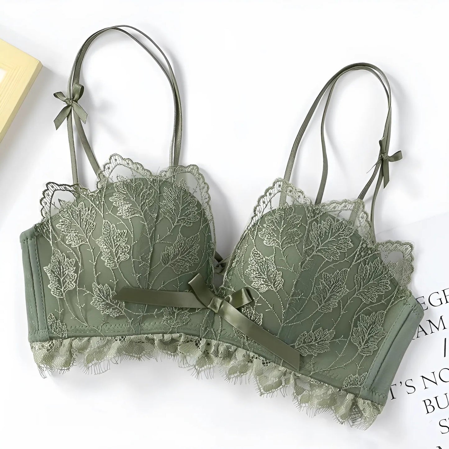 Vert Soutien-gorge en dentelle avec des nœuds