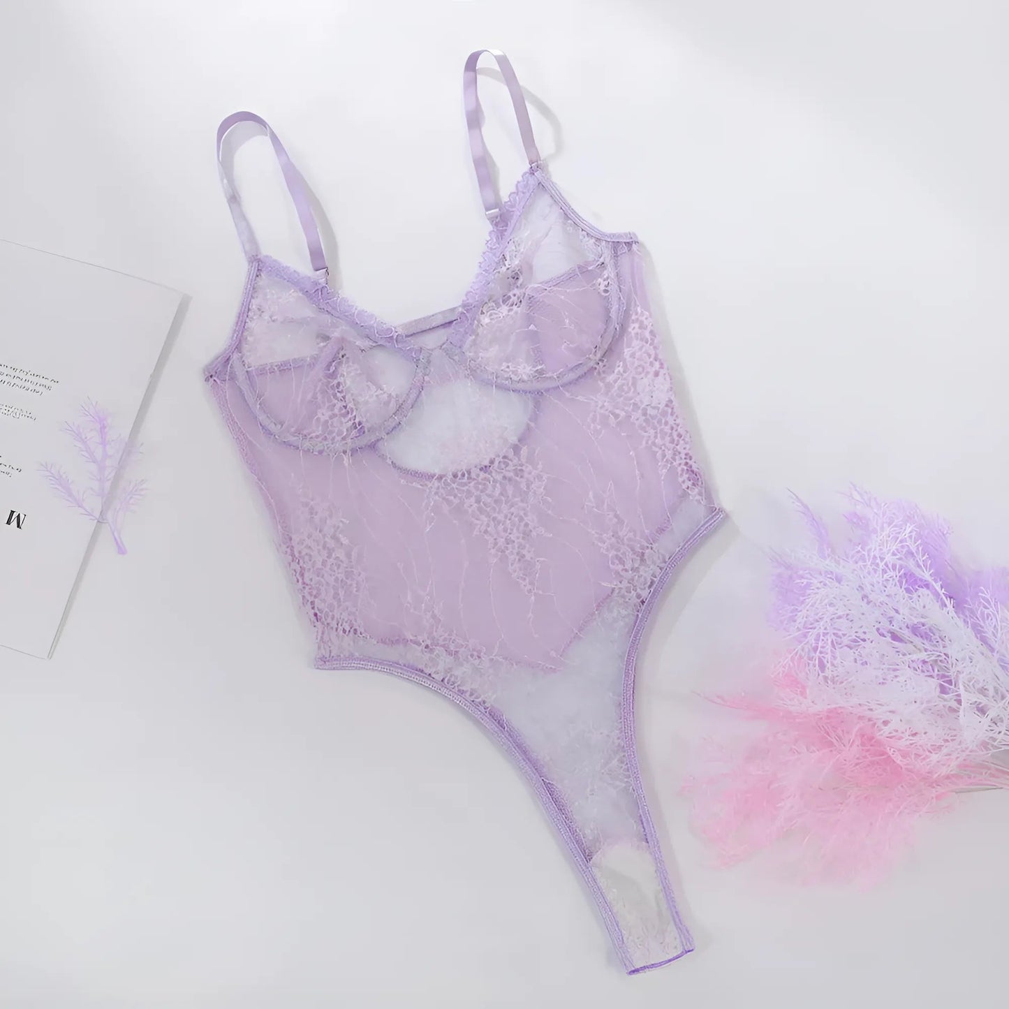 Violet Body en dentelle transparente