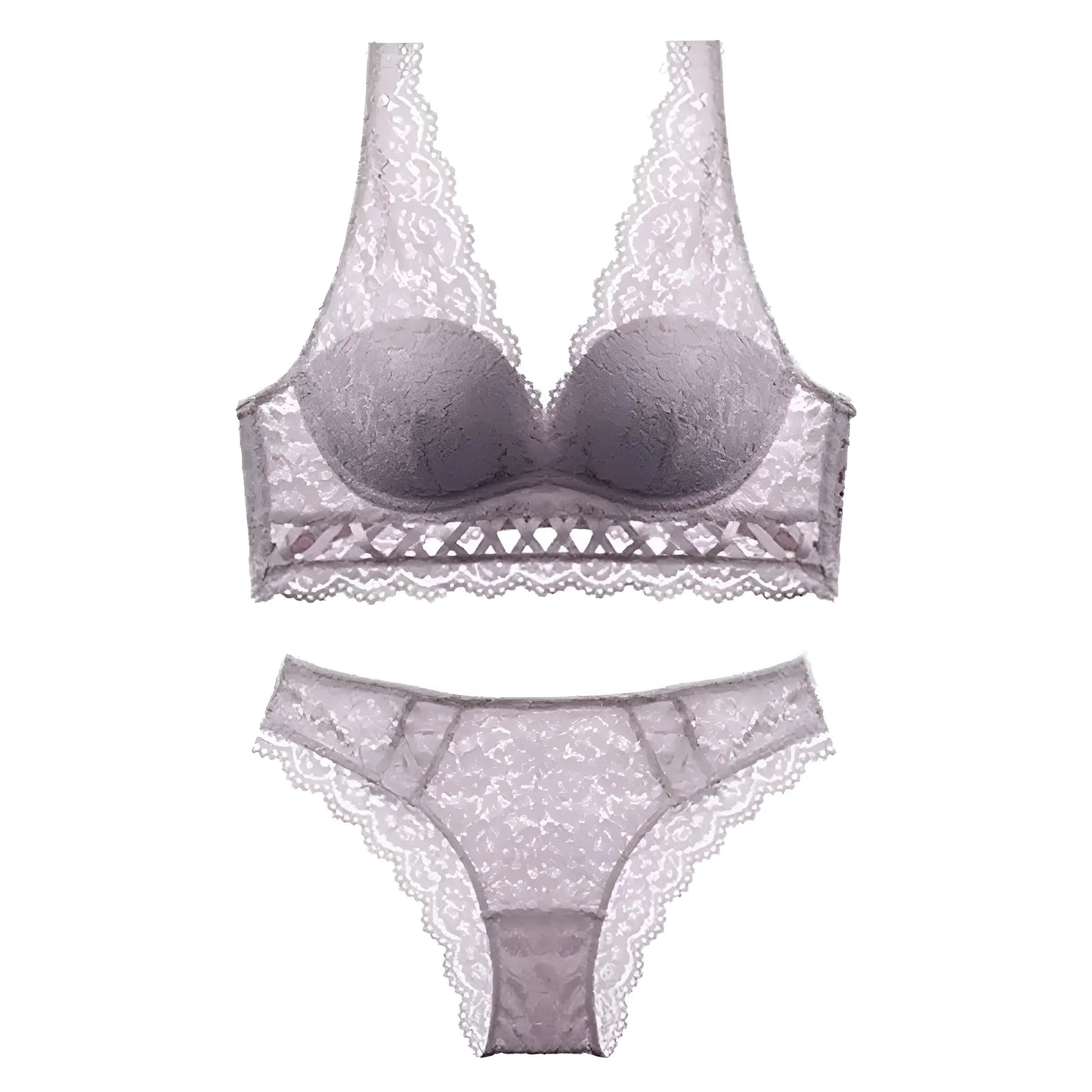 Violet Ensemble de lingerie en dentelle avec des liens décoratifs