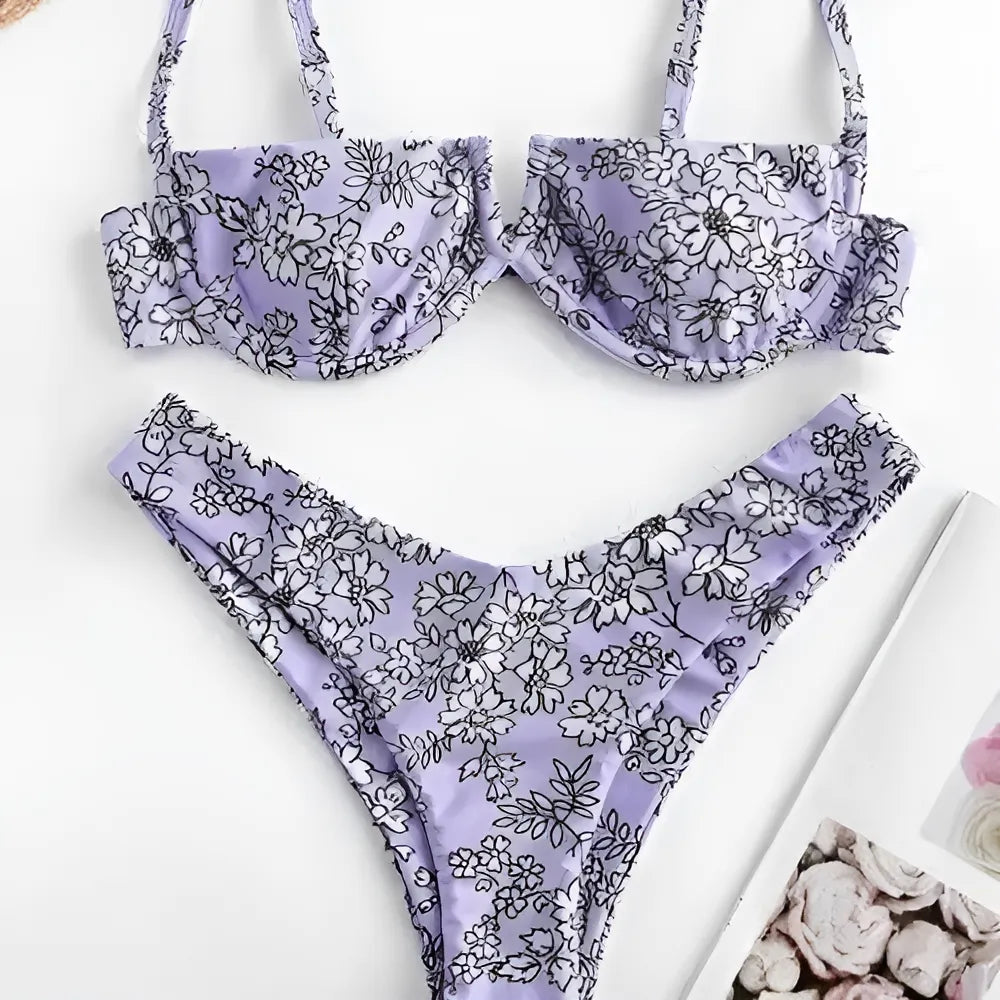 Violet Maillot de bain deux pièces à imprimé floral