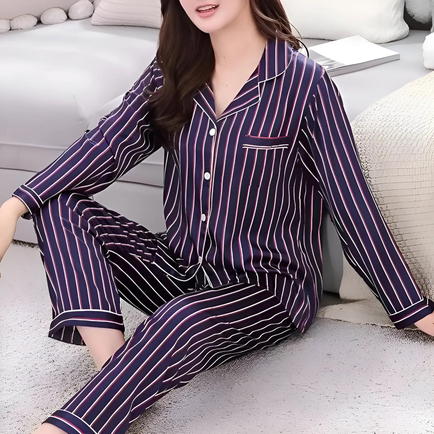 Violet Pyjamas à rayures verticales pour femmes