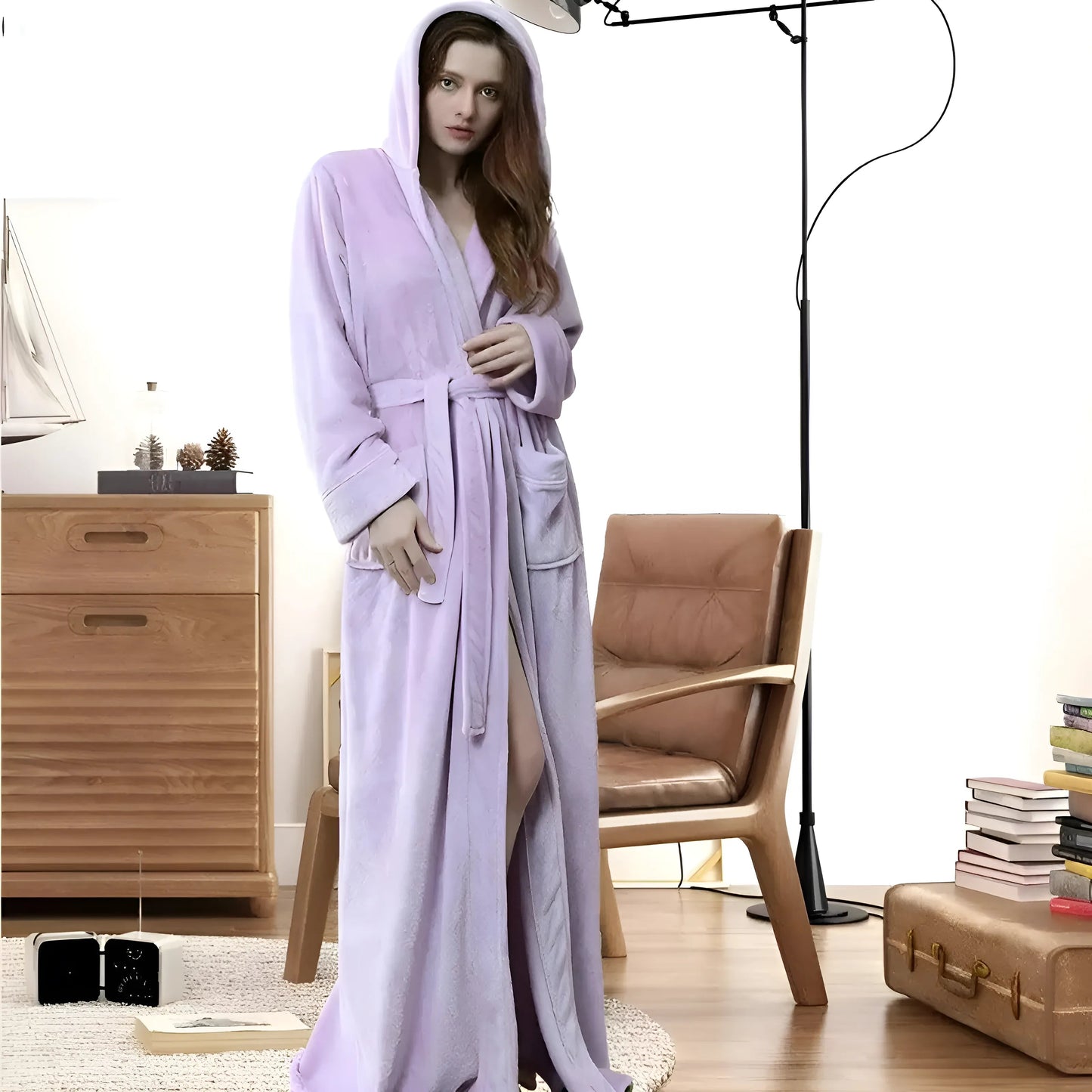 Violet Robe en polaire à capuche pour femmes