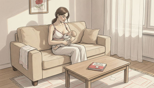 Une maman allaite son bébé tout en profitant du confort d’un soutien-gorge d’allaitement adapté.